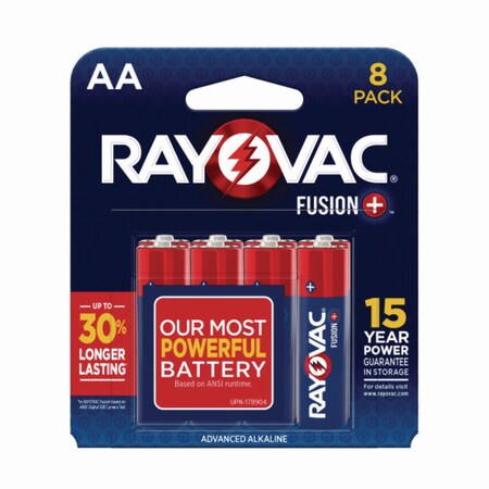 Rayovac Fusion Alkaline Battery, AA 1.5V DC 8 PK 8158TFUSK